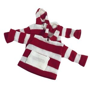 🐳 Pair Teddy Bear Red and White Striped Knit Sweater with Hood